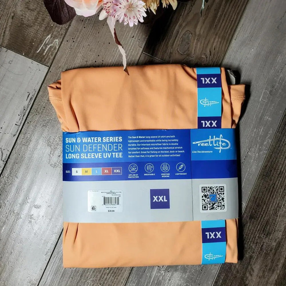 NWT Reel Life Men's Size XXL Sun Defender Long Sleeve UV Tee Apricot Wash - Picture 9 of 14